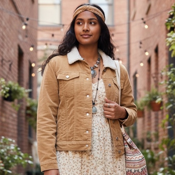 Universal Thread Jackets & Blazers - Corduroy Faux Sherpa Lined Trucker Jacket Tan Cozy Women’s Medium